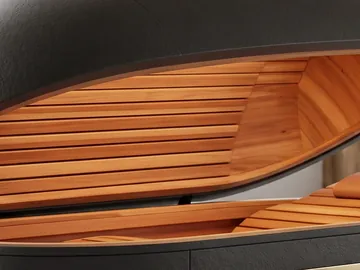 Detail: the wood interior under the open lid