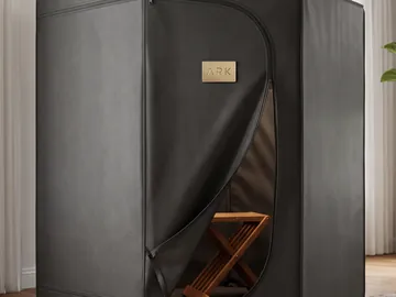 The tent with its door open