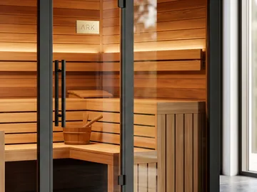 Detail: the tiered benches behind the glass